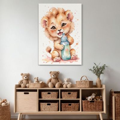 Picture For Baby Girl'S Bedroom Lion Puppy With Bottle banb3 canvas print 