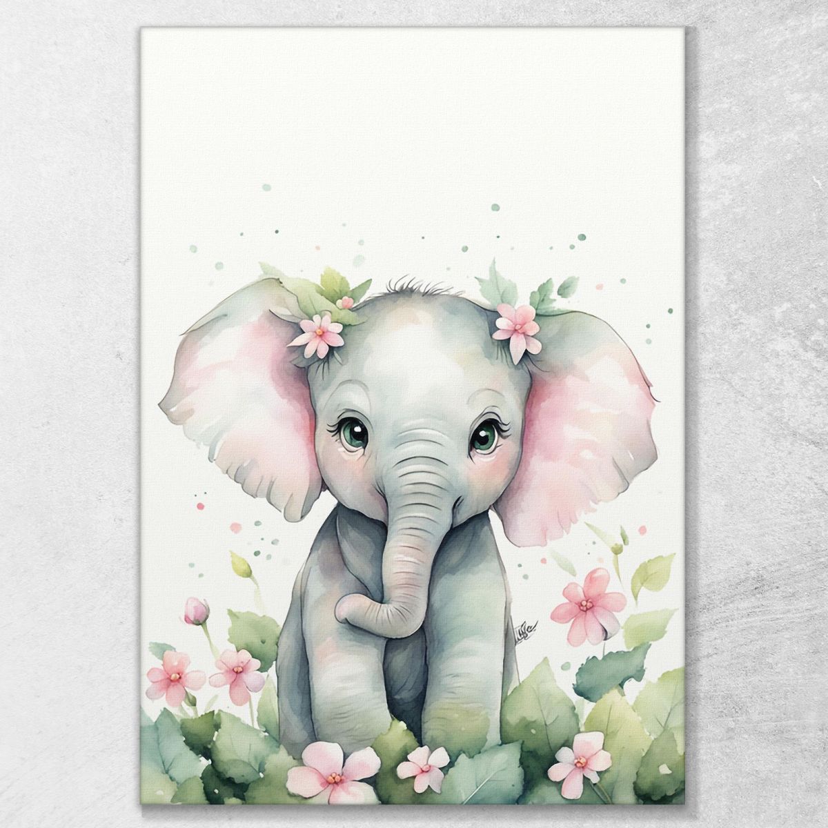 Painting For Children'S Bedroom Baby Elephant With Flowers banb7 canvas print 