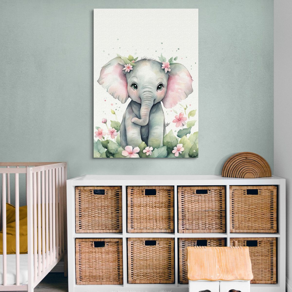 Painting For Children'S Bedroom Baby Elephant With Flowers banb7 canvas print 