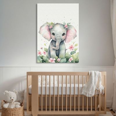 Painting For Children'S Bedroom Baby Elephant With Flowers banb7 canvas print 