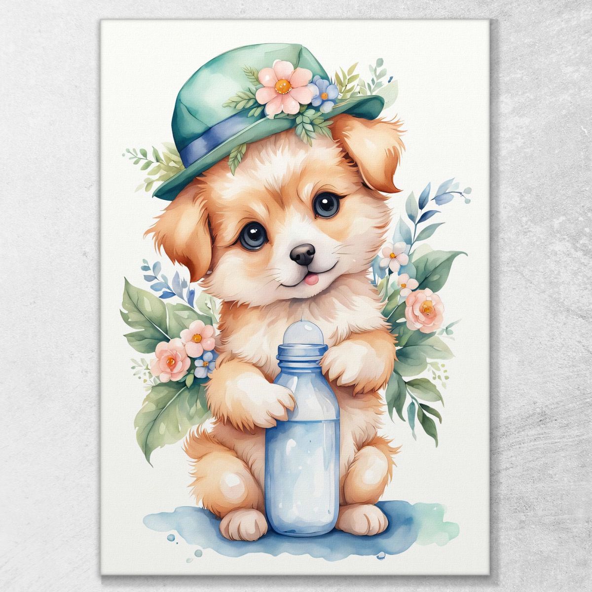 Painting For A Girl'S Bedroom Puppy With Hat And Bottle banb8 canvas print 