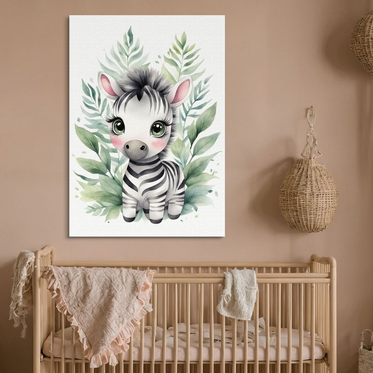 Painting For Children Nursery Decoration Zebra Cub With Floral Decoration banb16 canvas print 