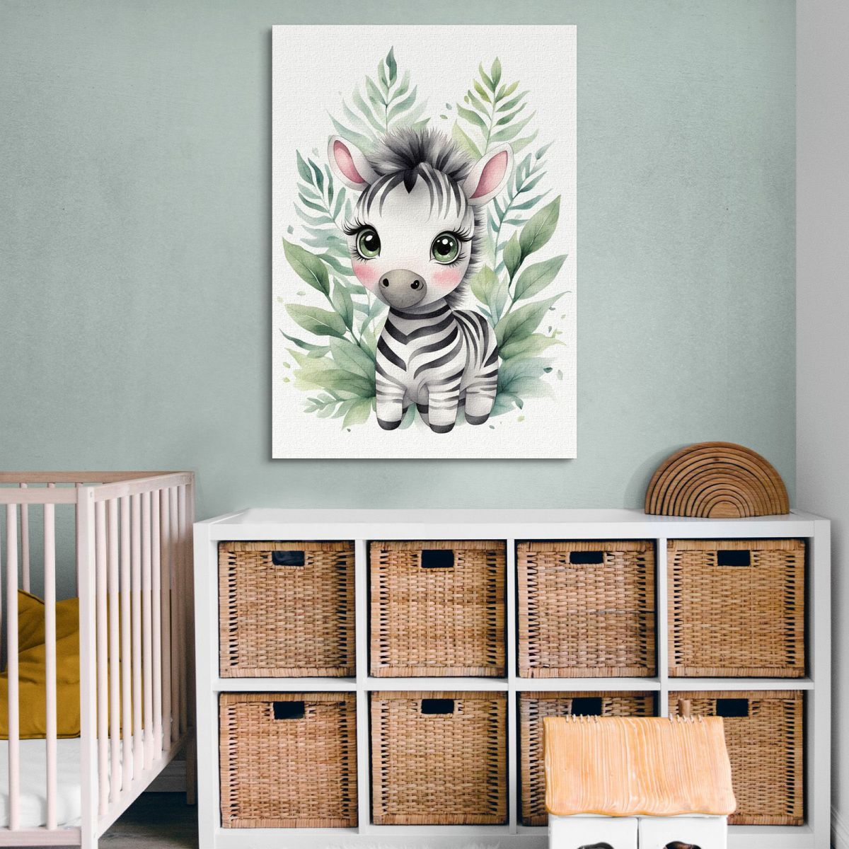 Painting For Children Nursery Decoration Zebra Cub With Floral Decoration banb16 canvas print 