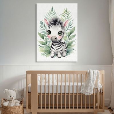 Painting For Children Nursery Decoration Zebra Cub With Floral Decoration banb16 canvas print 