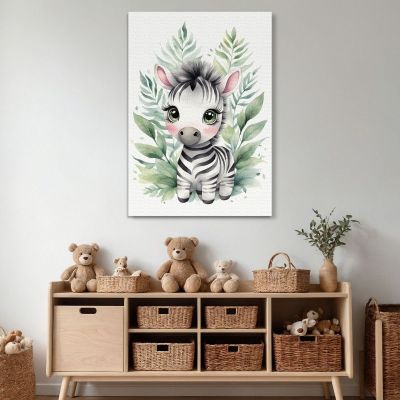 Painting For Children Nursery Decoration Zebra Cub With Floral Decoration banb16 canvas print 