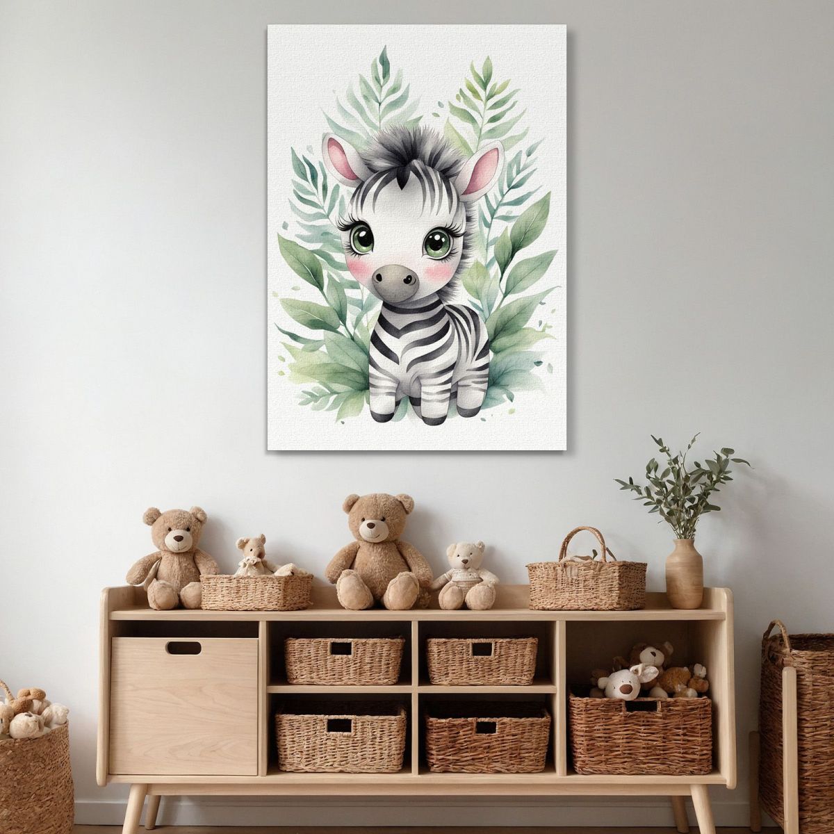 Painting For Children Nursery Decoration Zebra Cub With Floral Decoration banb16 canvas print 