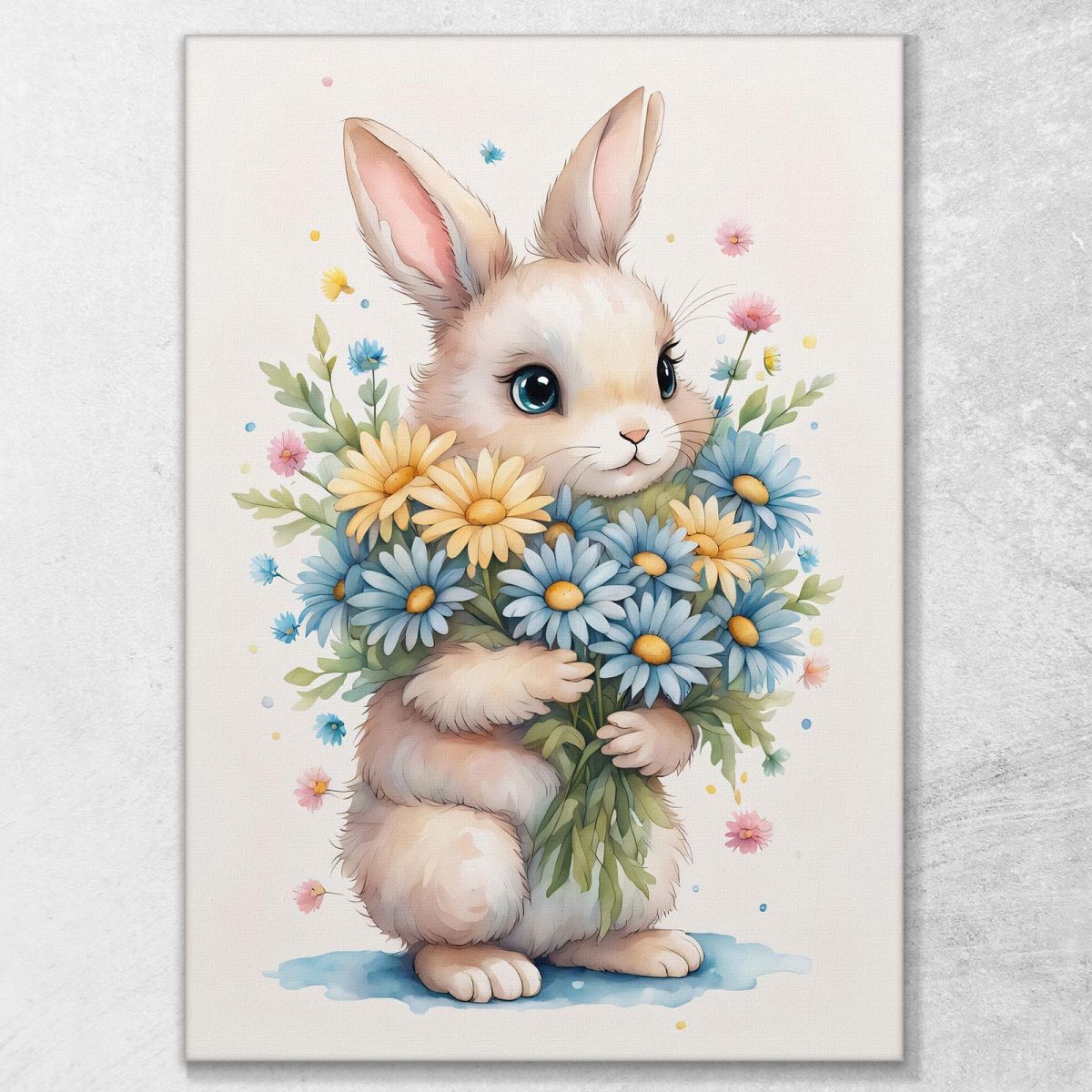 Nursery Picture Bedroom Decoration Bunny With Daisies And Colored Flowers banb20 canvas print 