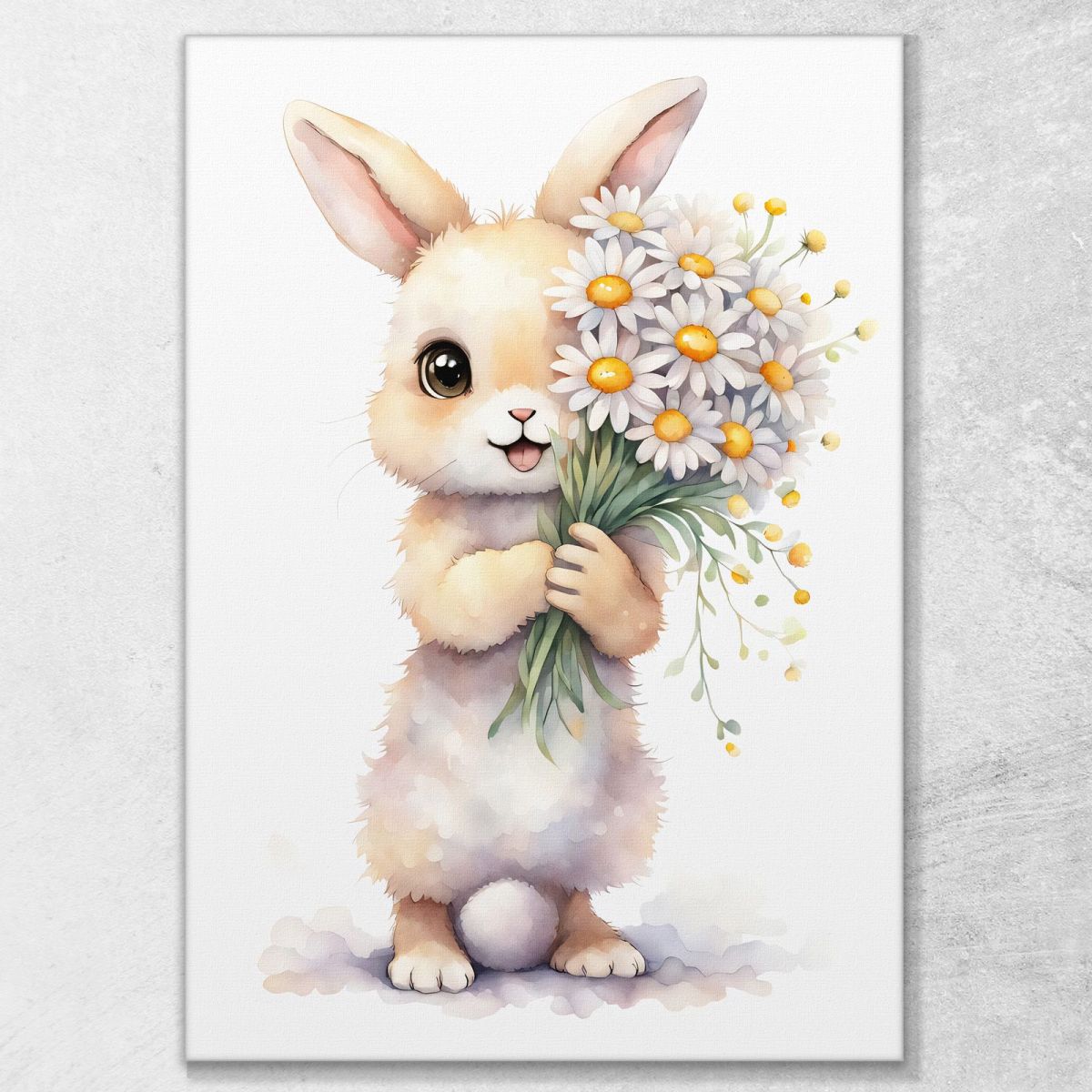 Painting For Girls Nursery Decoration Baby Rabbit With White And Yellow Flowers banb22 canvas print 