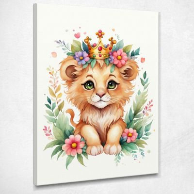 Painting For Nursery Girl Decoration Lion Cub With Colored Crown banb26 canvas print 