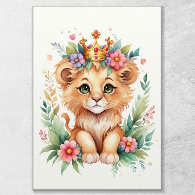 Painting For Nursery Girl Decoration Lion Cub With Colored Crown banb26 canvas print 