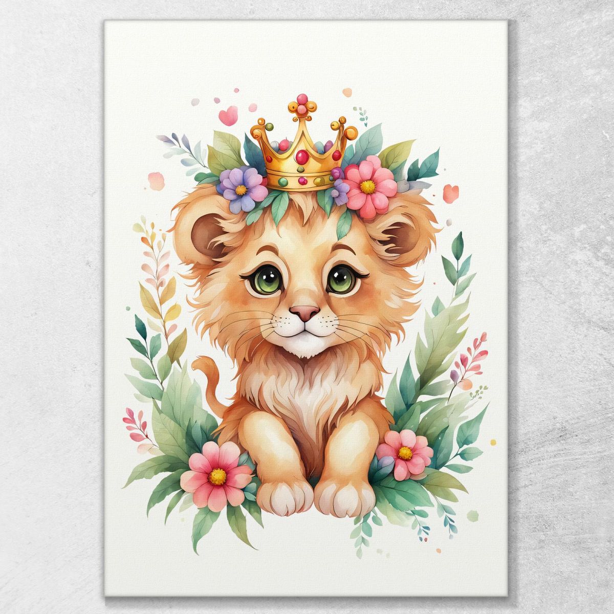 Painting For Nursery Girl Decoration Lion Cub With Colored Crown banb26 canvas print 