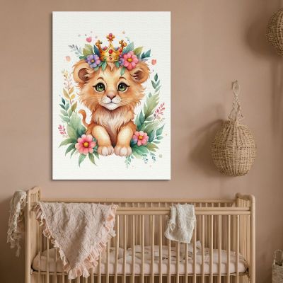 Painting For Nursery Girl Decoration Lion Cub With Colored Crown banb26 canvas print 