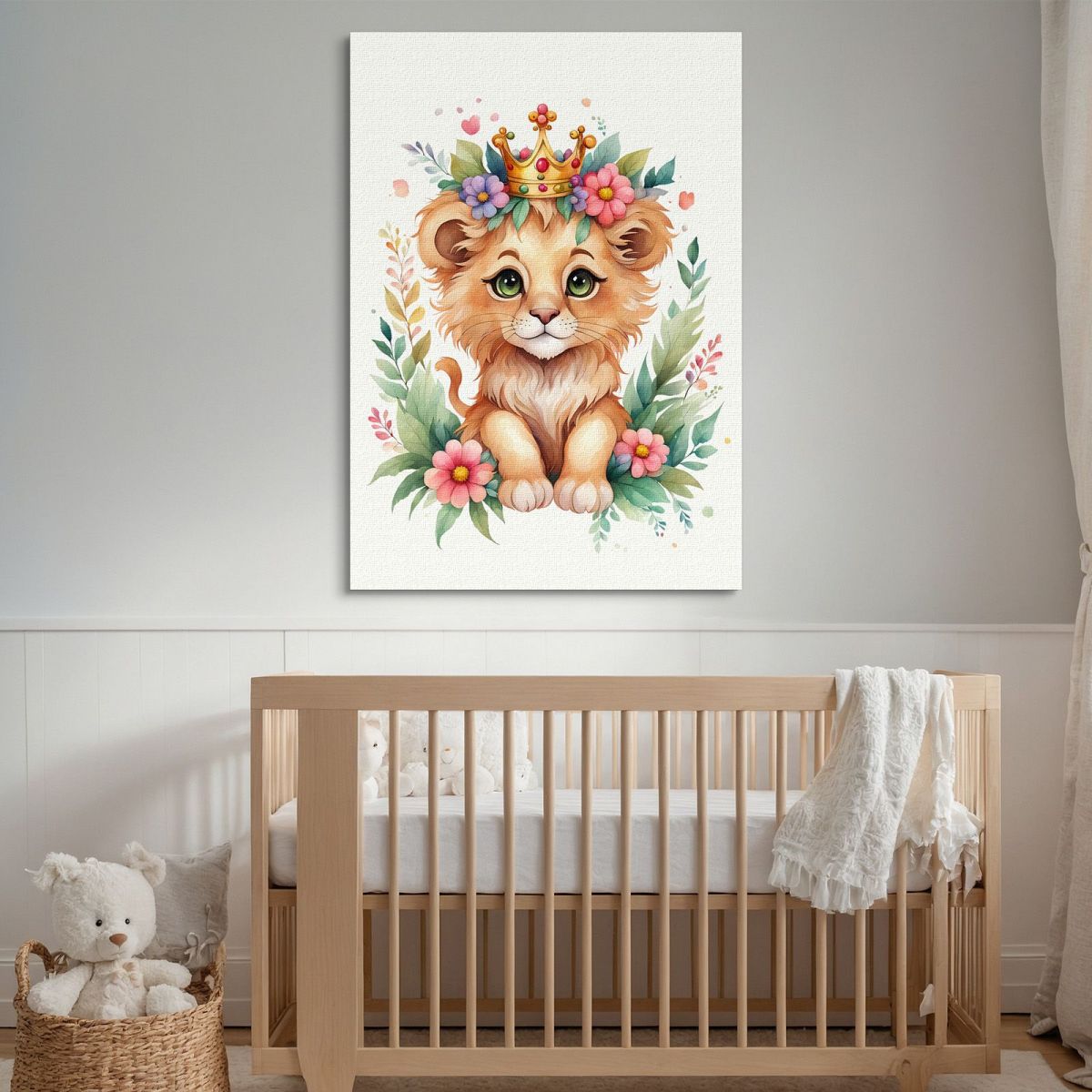 Painting For Nursery Girl Decoration Lion Cub With Colored Crown banb26 canvas print 