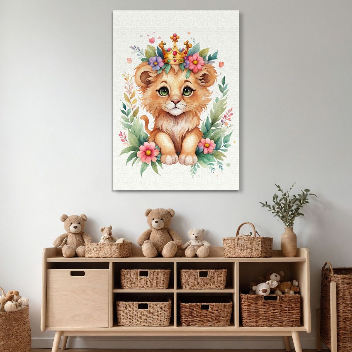 Painting For Nursery Girl Decoration Lion Cub With Colored Crown banb26 canvas print 