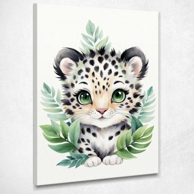 Painting For Children'S Bedroom Baby Leopard In Green Forest banb34 canvas print 