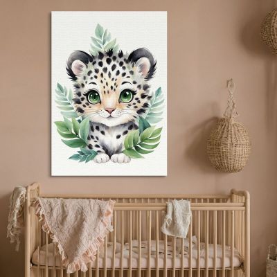 Painting For Children'S Bedroom Baby Leopard In Green Forest banb34 canvas print 