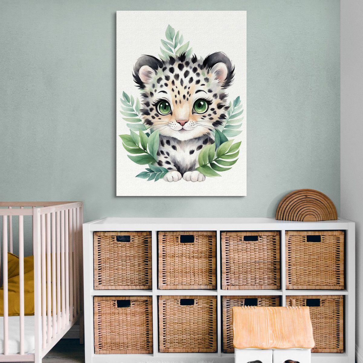 Painting For Children'S Bedroom Baby Leopard In Green Forest banb34 canvas print 