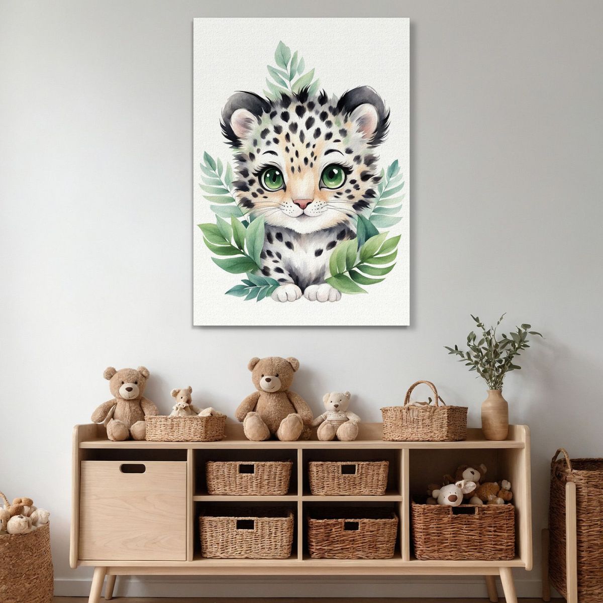 Painting For Children'S Bedroom Baby Leopard In Green Forest banb34 canvas print 