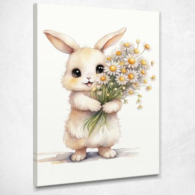 Painting For Children'S Bedroom Baby Rabbit With White And Yellow Flowers banb35 canvas print 