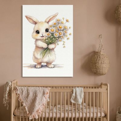 Painting For Children'S Bedroom Baby Rabbit With White And Yellow Flowers banb35 canvas print 