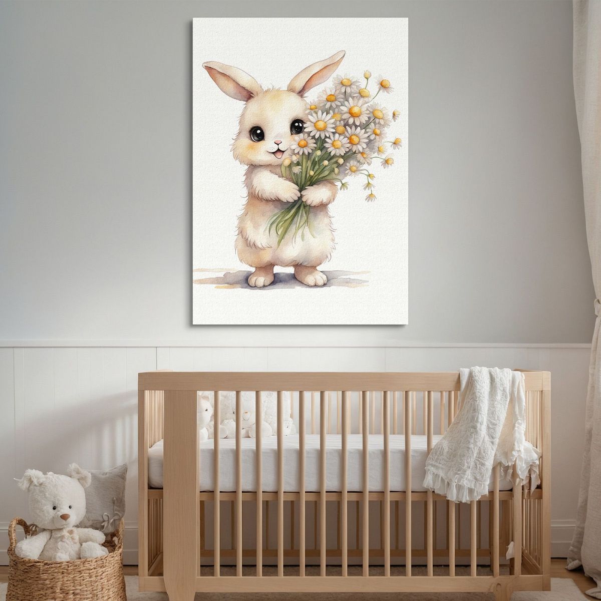 Painting For Children'S Bedroom Baby Rabbit With White And Yellow Flowers banb35 canvas print 