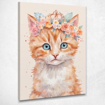 Painting For A Girl'S Bedroom Cute Kitten With A Bouquet Of Flowers banb36 canvas print 