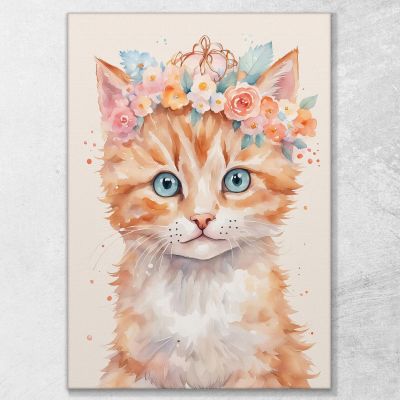 Painting For A Girl'S Bedroom Cute Kitten With A Bouquet Of Flowers banb36 canvas print 