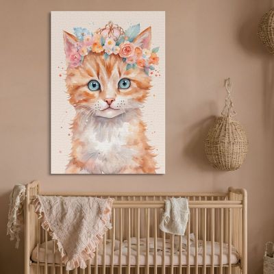 Painting For A Girl'S Bedroom Cute Kitten With A Bouquet Of Flowers banb36 canvas print 