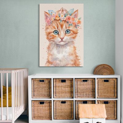 Painting For A Girl'S Bedroom Cute Kitten With A Bouquet Of Flowers banb36 canvas print 