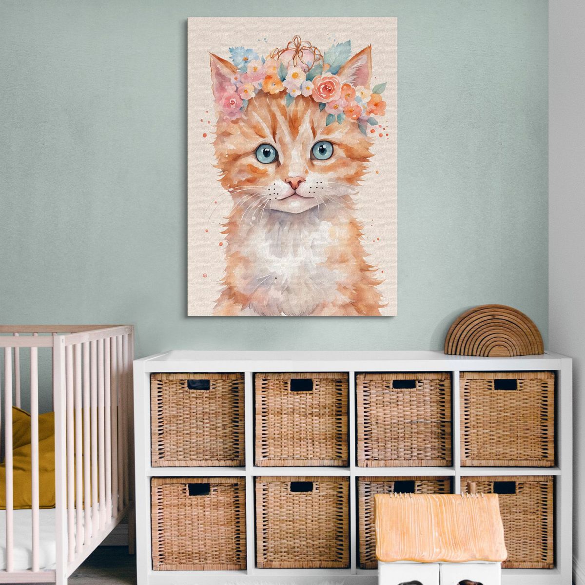 Painting For A Girl'S Bedroom Cute Kitten With A Bouquet Of Flowers banb36 canvas print 