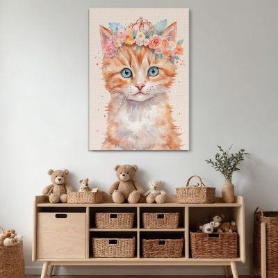 Painting For A Girl'S Bedroom Cute Kitten With A Bouquet Of Flowers banb36 canvas print 