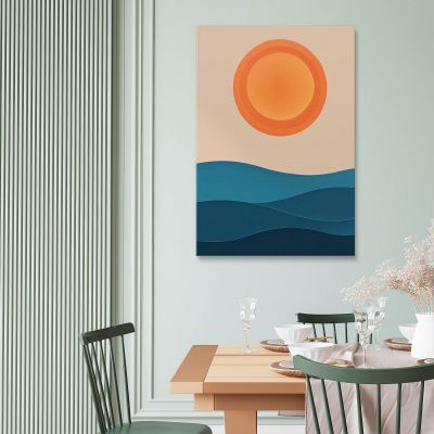 Boho Chic Minimal Framework Blue Waves Under An Orange Sun , bho21 canvas print