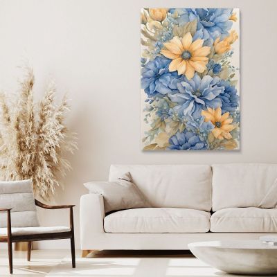 Modern Botanical Painting Bouquet Of Blue And Yellow Flowers In Watercolor btn4 canvas print 