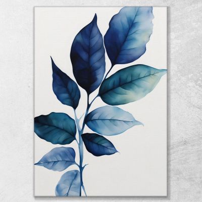 Modern Botanical Painting Blue Leaves Aquatic Shades btn19 canvas print 