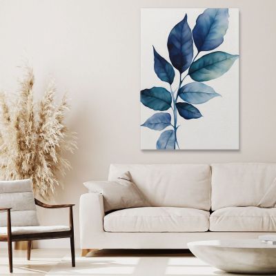 Modern Botanical Painting Blue Leaves Aquatic Shades btn19 canvas print 