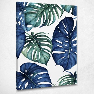 Modern Botanical Painting Monstera Leaves In Blue And Green Tones btn21 canvas print 