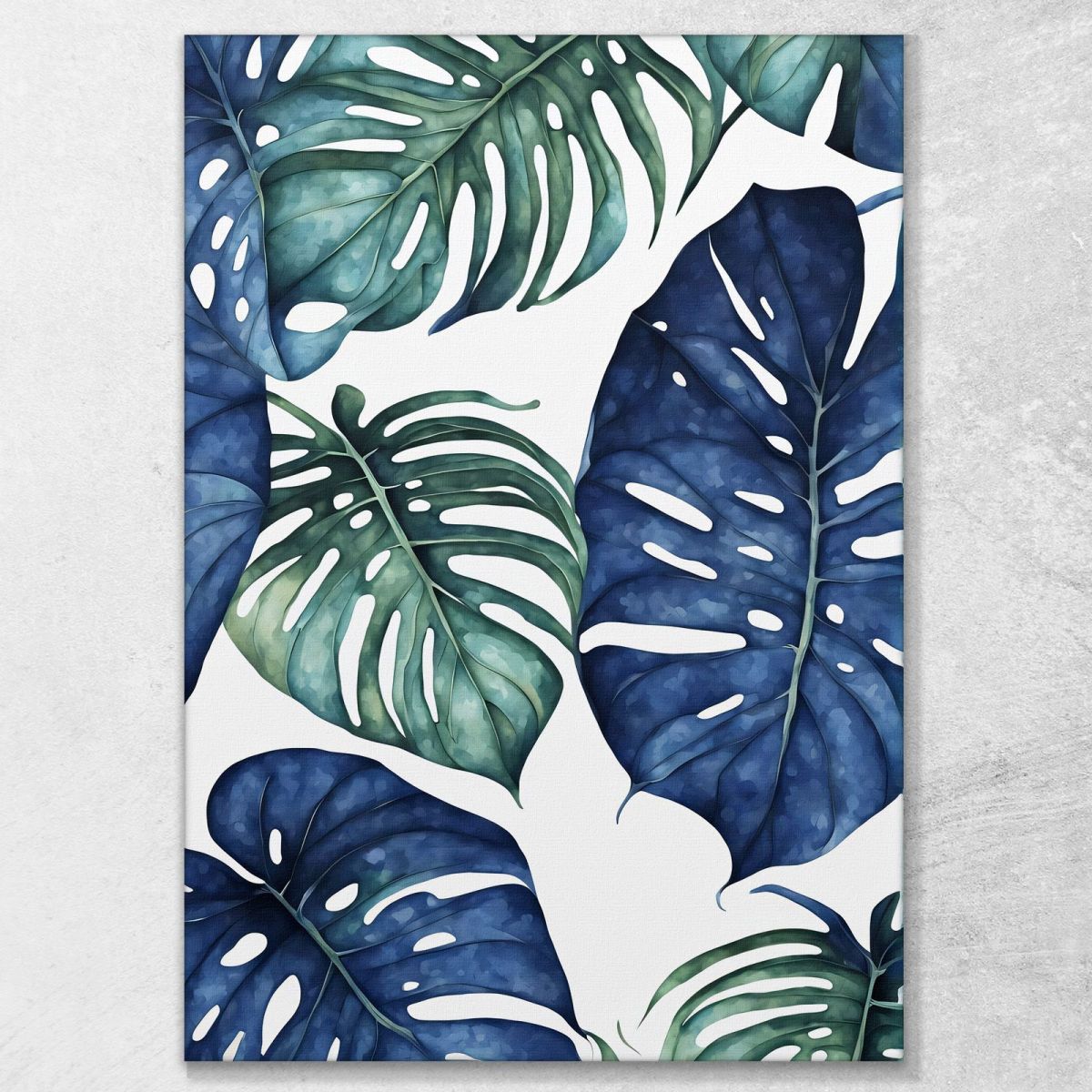 Modern Botanical Painting Monstera Leaves In Blue And Green Tones btn21 canvas print 