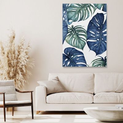 Modern Botanical Painting Monstera Leaves In Blue And Green Tones btn21 canvas print 