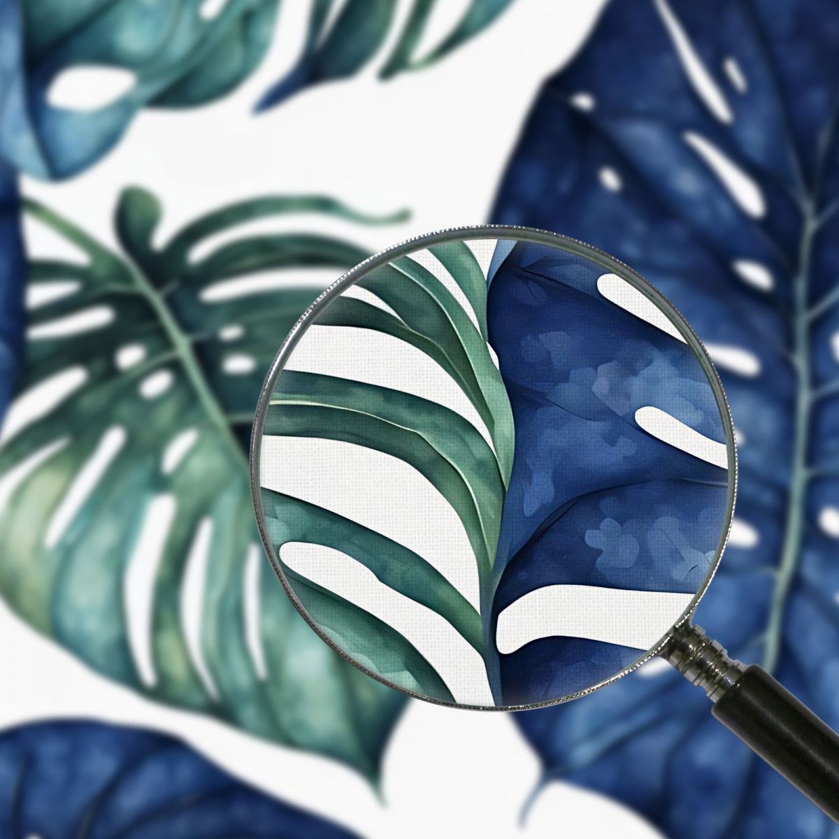 Modern Botanical Painting Monstera Leaves In Blue And Green Tones btn21 canvas print