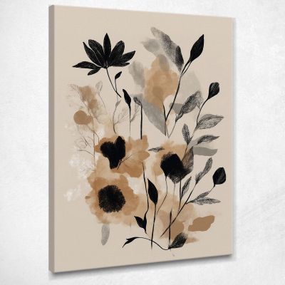 Modern Botanical Painting Minimalist Leaves And Flowers Sand Color btn23 canvas print 