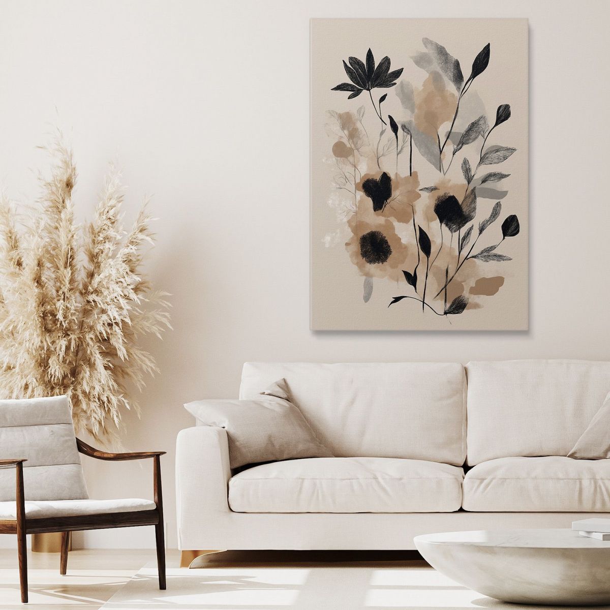 Modern Botanical Painting Minimalist Leaves And Flowers Sand Color btn23 canvas print 