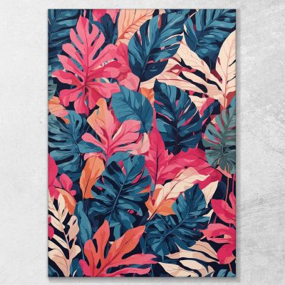 Modern Botanical Painting Vivid Abstract Tropical Leaves , btn25 canvas print