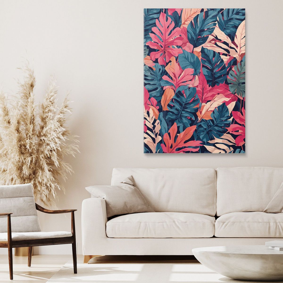 Modern Botanical Painting Vivid Abstract Tropical Leaves , btn25 canvas print