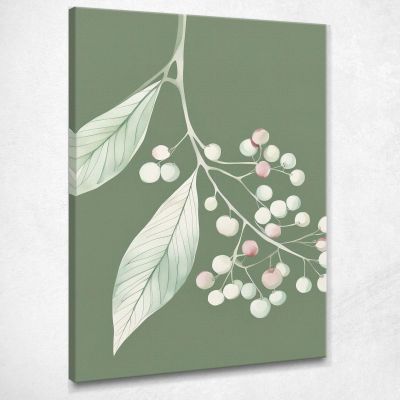 Modern Botanical Framework Botanical Illustration Leaves And Berries In Green , btn32 canvas print