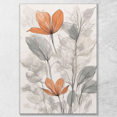 Modern Botanical Painting Illustration Of Red Flowers And Abstract Gray Leaves , btn33 canvas print