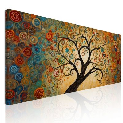 Botanical Framework Tree Of Life With Colored Spirals And Golden Background bow3 canvas print 