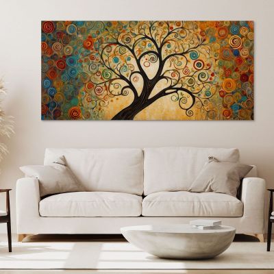 Botanical Framework Tree Of Life With Colored Spirals And Golden Background bow3 canvas print 