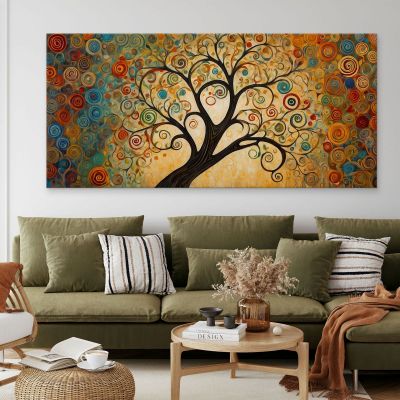 Botanical Framework Tree Of Life With Colored Spirals And Golden Background bow3 canvas print 