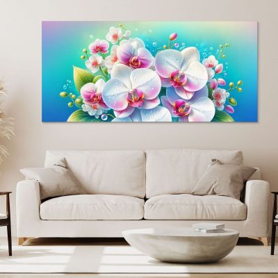 Botanical Framework Bouquet Of White And Pink Orchids With Drops Of Water bow7 canvas print 