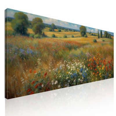 Botanical Painting Flowering Countryside In Impressionist Style bow8 canvas print 